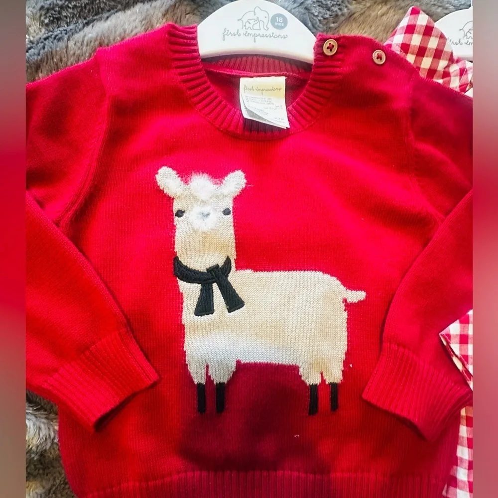 First Impressions Bold Red Sweater and Shirt Set